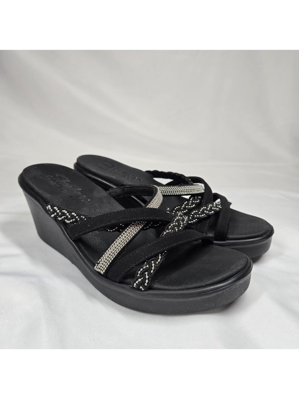 Cali From Skechers Luxe Foam Wedge Glam Sandals Black Women's Size 5.5